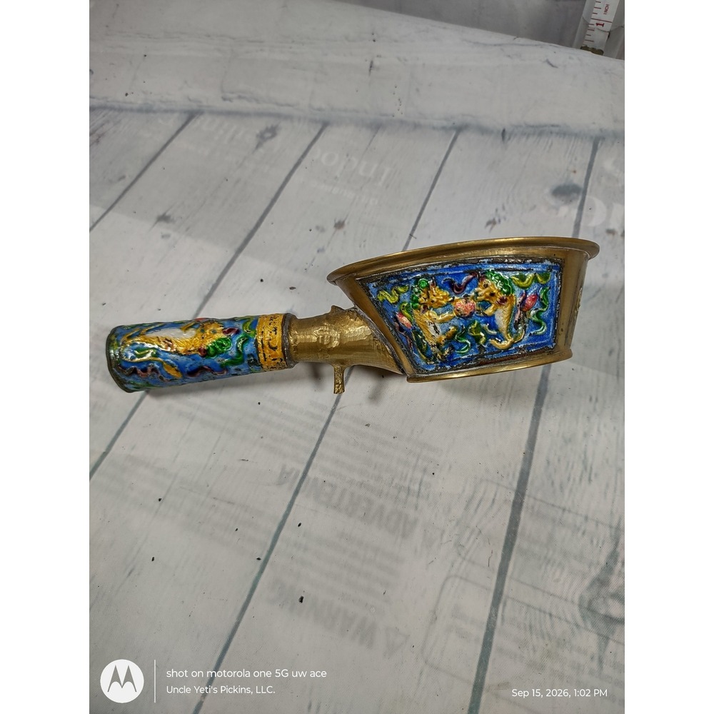 Antique Chinese Brass Silk Iron Cloisonne Enamel Dragon Ship Motif Stamped China - Picture 6 of 9